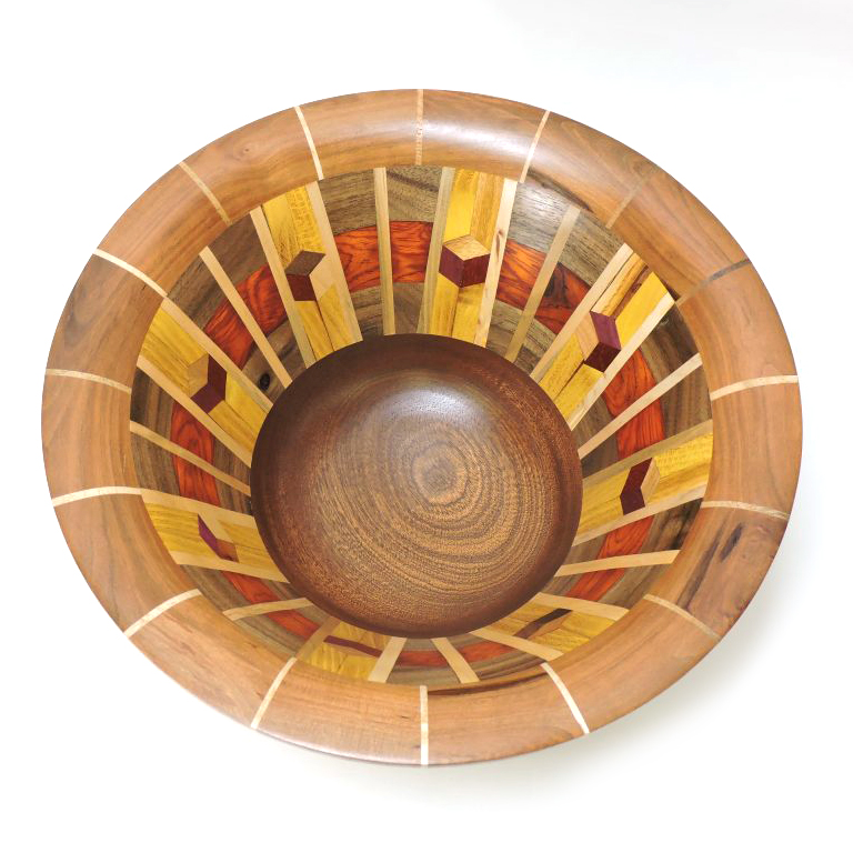 segmented wood turned bowl, nc woodworker
