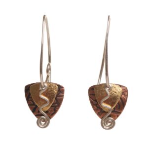 mixed metal artistic earrings, brass copper and silver abstract earrings