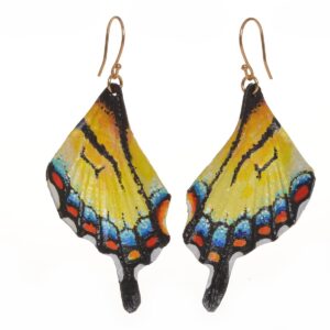 tiger swallowtail handmade painted leather earrings
