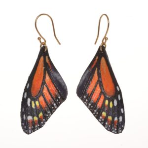 orange monarch leather handmade and hand painted earrings