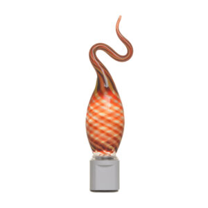 Light up the room day or night with a fun blue and teal swirled hand-blown glass nightlight. Glass blower Jason Probstein uses solid colored glass, which doesn't fade like painted glass. This unique piece will put off the perfect glow and look great in any room anytime of the day. Estimated light time is 10,000 hours.