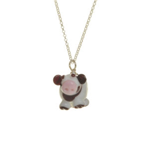 Handmade glass cow critter bead pendant created over a torch. Teresa Brittain creates glass beads over a torch, using the centuries-old technique of lampworking, then combines the beads with sterling silver findings and chains to create unique pieces of wearable art.