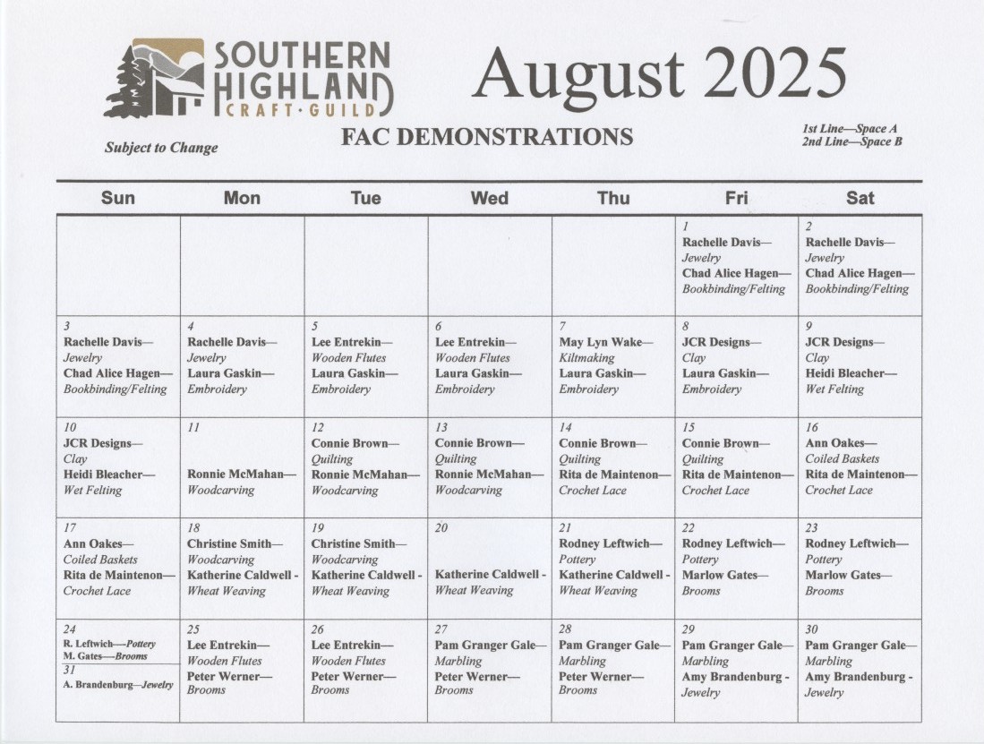 FAC DEMO CALENDAR 2025 August FAC DEMO CALENDAR 2025 August