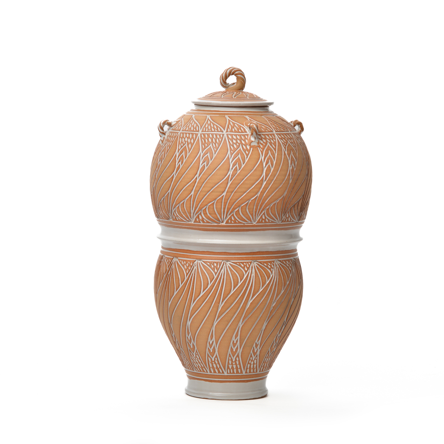 Tall Carved Jar with Lid