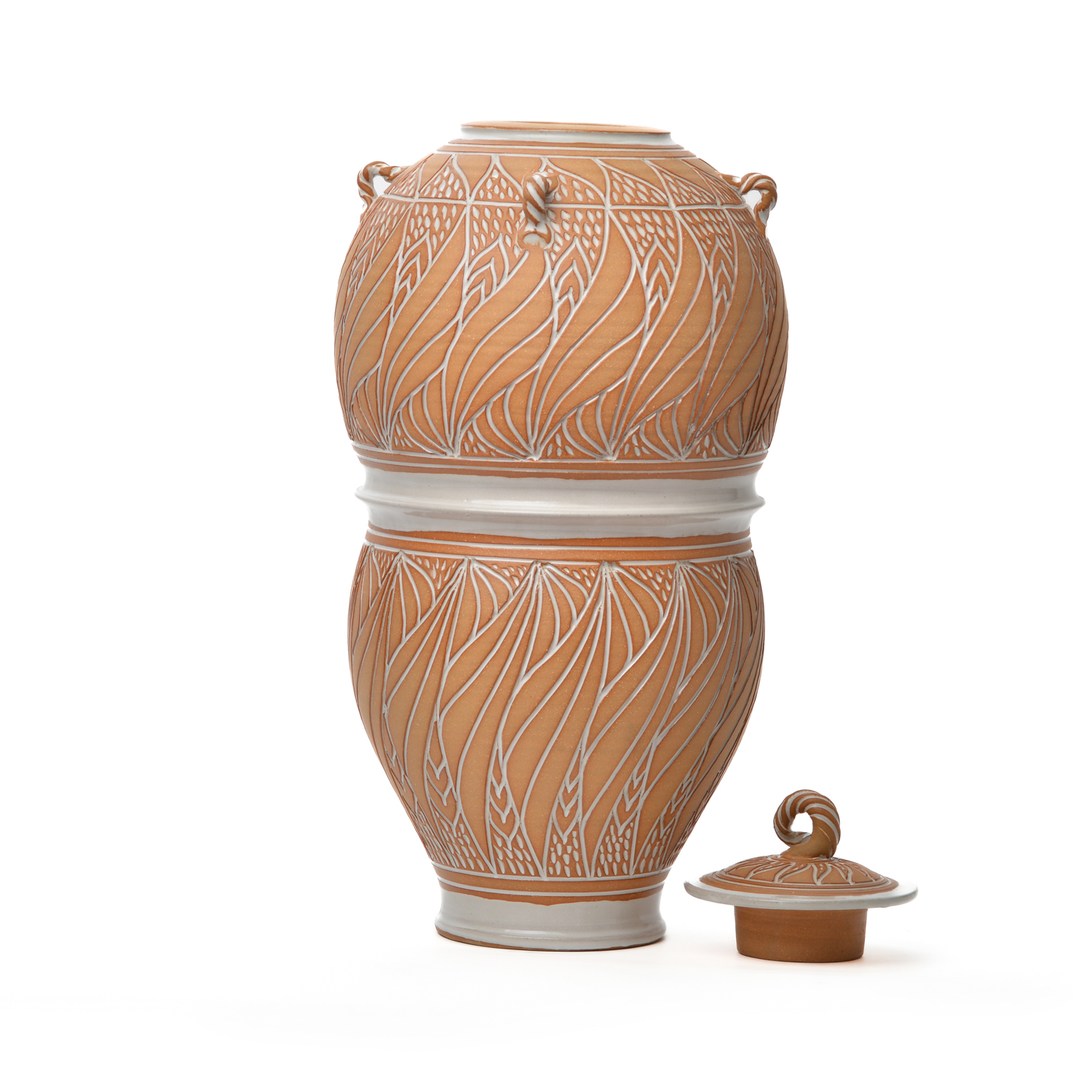Tall Carved Jar with Lid - Image 2