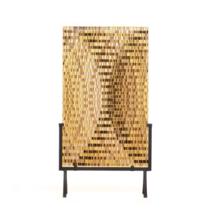 Large, rectangular fused glass panel with "woven" tapestry design by Fyreglas Studio of Western North Carolina.