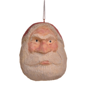 Large hand-carved and painted Santa ornament by Mike Shults of Tennessee. Most of his carvings are made from reclaimed or "junk" wood; his ornaments, in particular, are carved from kindling. Expect differences in facial expression.