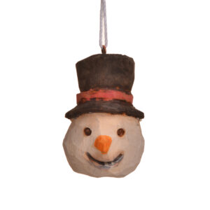 Mini hand-carved and painted snowman ornament by Mike Shults of Tennessee. Most of his carvings are made from reclaimed or "junk" wood; his ornaments, in particular, are carved from kindling. Expect differences in facial expression.