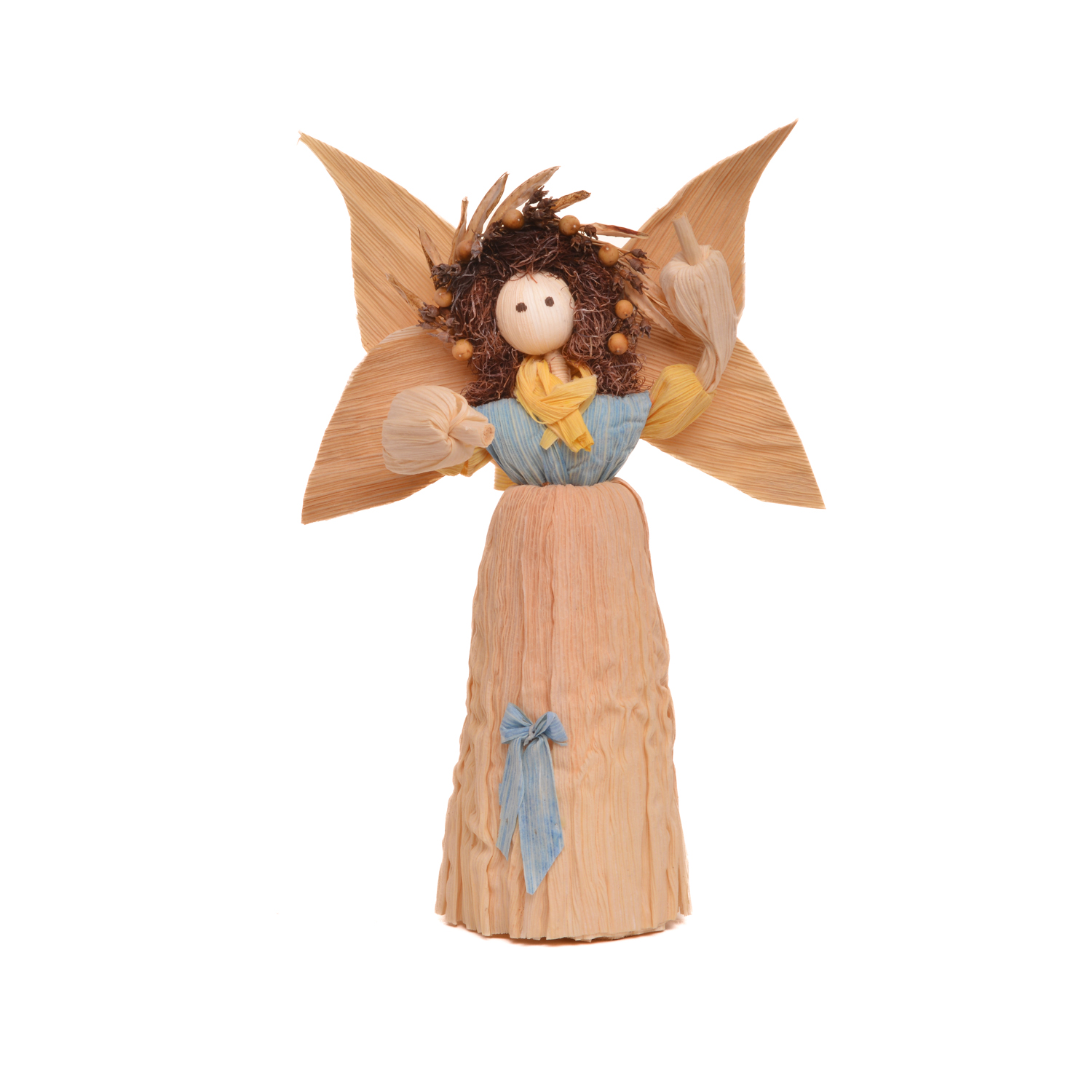 These sweet and whimsical cornhusk angels are embellished with sticks, berries, lichen, and other natural materials that artist Dorothy McMillan forages near her East Tennessee home. She also adds a small leaf with her initials as a hallmark on the back of each doll. To preserve the beauty of each doll lightly feather dust and keep out of direct sunlight. Each sold separately.