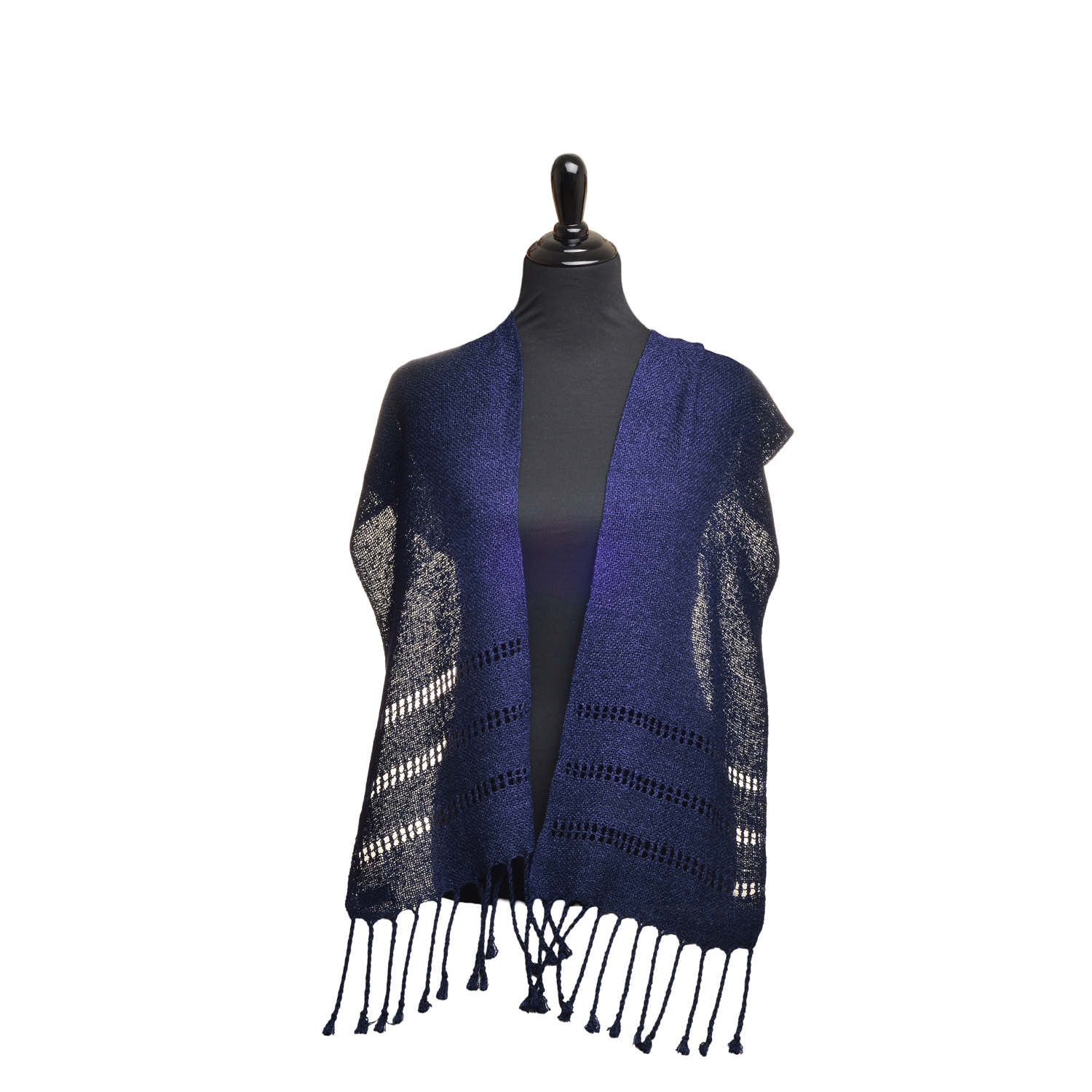Handwoven Leno Lace Scarf - Indigo - Image 2