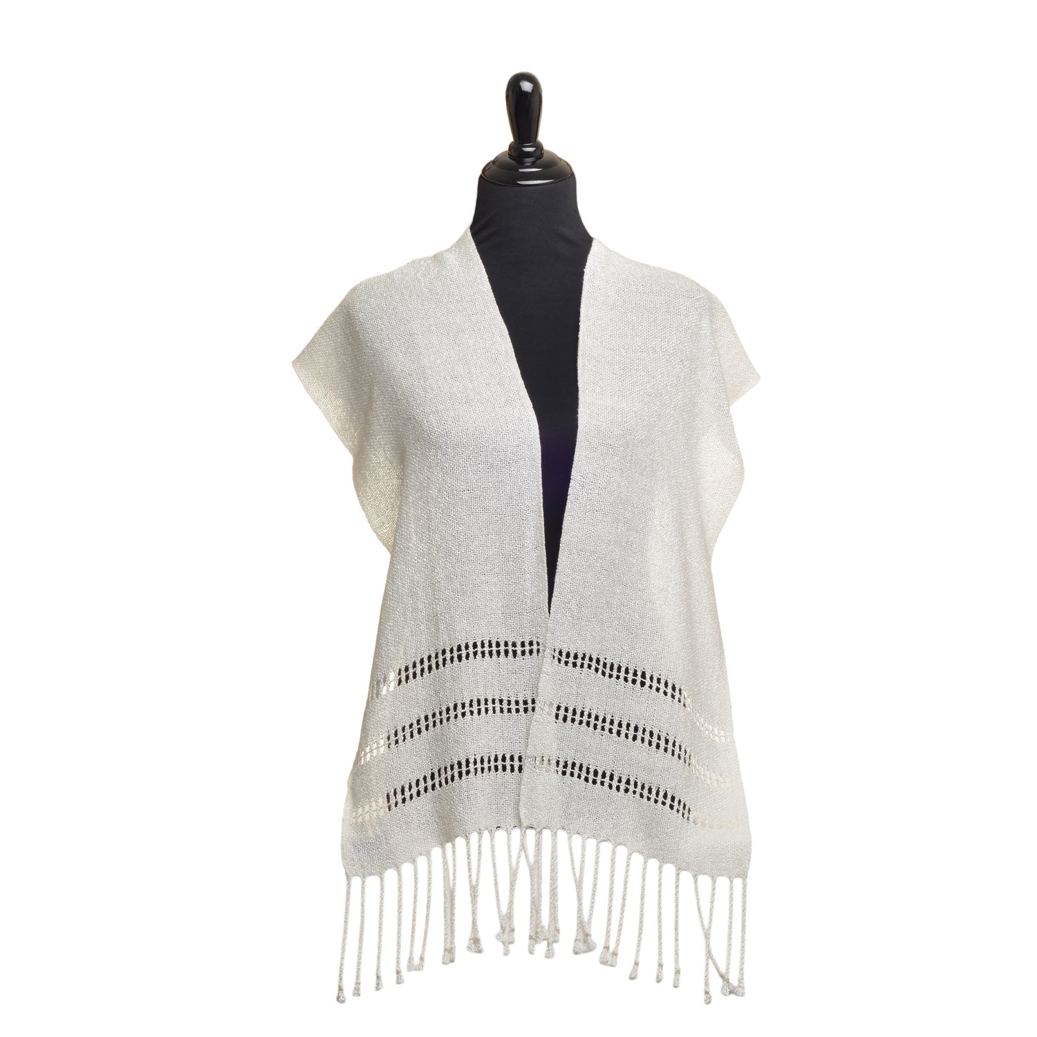 Handwoven Leno Lace Scarf - White - Image 2