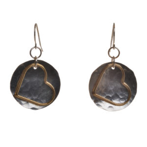 Sterling Silver Disc and Gold-filled Heart Earrings