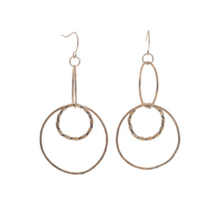 Handcrafted sterling silver and gold-filled three hoop earrings by silversmith Suzanne Farran-Hrytzik of North Carolina. These earrings feature hammered and twisted interlocking hoops that shimmer and shine. Easy to clean and great for everyday wear. Expect slight variations in design.