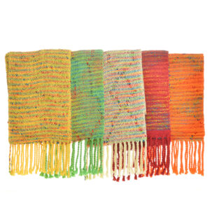 Add a playful touch and classic appeal to your wardrobe with a colorful handwoven scarf by artist Albena Fairchild. Albena's pieces embody craftsmanship that blends traditional designs and techniques with modern styles. In her wide range of weavings, she is guided by the principles of beauty, function, and meaning. Wearables may be hand-washed or dry-cleaned. Lay flat to dry. Pre-washed in organic wash and ready to be enjoyed! Different colors available. 