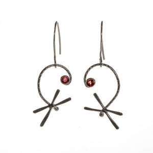 Sterling silver dragonfly earrings with garnet accent, biologically inspired by Charity Hall of Virginia.