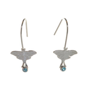 Sterling silver Luna moth earrings with blue topaz accent, biologically inspired by Charity Hall of Virginia.