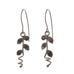 Sterling silver vine earrings with garnet accent, biologically inspired by Charity Hall of Virginia.