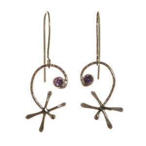 Sterling silver dragonfly earrings with amethyst accent, biologically inspired by Charity Hall of Virginia.