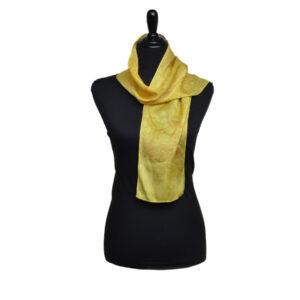 Hand-dyed and marbled silk scarf by fiber artist Eileen Hallman of North Carolina. Known for her mastery of natural indigo and botanical dyes, Hallman uses artisanal, pre-synthetic marbling methods, creating one-of-a-kind patterns with paints she crafts herself from earth pigments and foraged materials. Hand wash warm, dry flat, iron on silk setting.