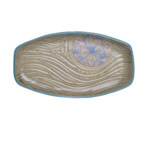 Large slab-built stoneware tray that combines functional design with intricate botanical artistry by North Carolina potter Robin Kirby Bryant. The original designs are hand-carved and painted on each piece. No two are alike, though they will share the feeling of belonging together. Dishwasher and microwave-safe. Different colors and designs available. Each sold separately.