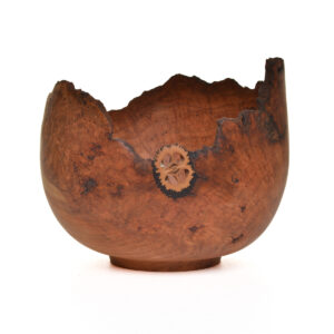 Turned natural edge cherry burl bowl with walnut #27491 by Warren Carpenter.