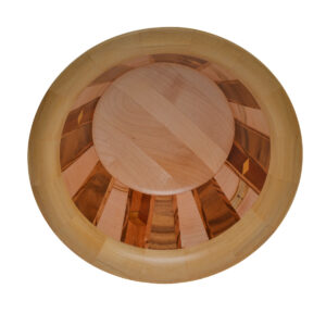 Segmented turned bowl made using maple, walnut, cherry, yellowheart, and padauk. No stains are used. All woods are natural color.