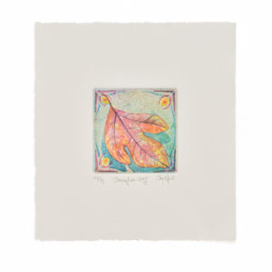 'Sassafras Leaf' is a 3 plate soft-ground etching and engraving printed on rag paper. Artist Jay Pfeil created this on one of her many hikes through these mountains. She is in the process of printing an edition of 95 signed, numbered, and hand-pulled intaglio prints.