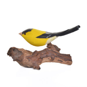 Wooden carved and painted Goldfinch. Artist Tony Dills hand carves and paints his birds and attaches them to pieces of wood. Nature has always been an important part of Tony’s life.