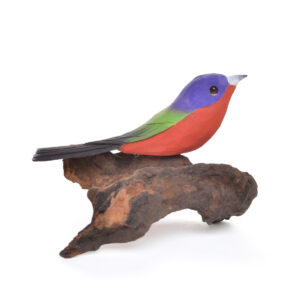 Wooden painted and carved Painted Bunting. Artist Tony Dills hand carves and paints his birds and attaches them to pieces of wood. Nature has always been an important part of Tony's life.