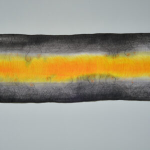 Allison Teeples 2026, hand-painted cotton, polyester/cotton batting; handwoven, quilted, machine embroidery 22” x 70”