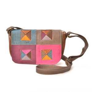 Ashley Bangert 2026, upcycled leather, vinyl, canvas, cork fabric; iipatchwork, applique, machine sewing 6” x 10” x 2 ½”