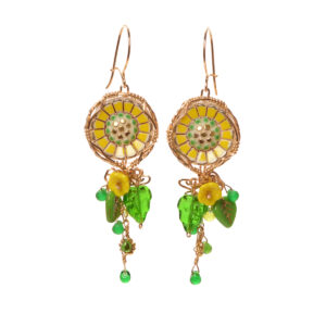 Lorie Russell 2026, gold-filled wire, Czech art glass buttons and beads; wire wrapping, wire sculpting 2 ¾” x 7/8”