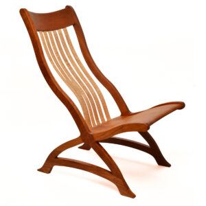 Robert Bragg 2026, cherry, tiger maple; mortise tenon and lap joints ii(no fasteners) 40” x 22” x 38”