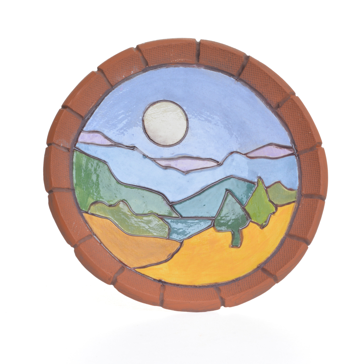 Small Handmade Round Ceramic Mountain Dish - Image 2
