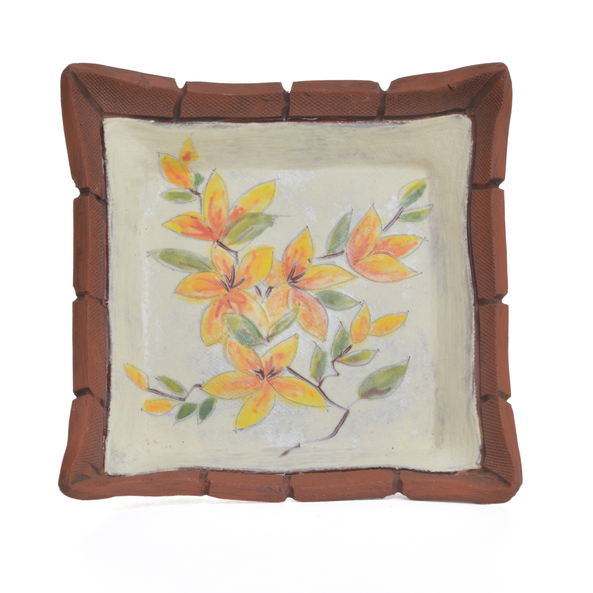 Small Handmade Square Ceramic Floral Dish - Image 3
