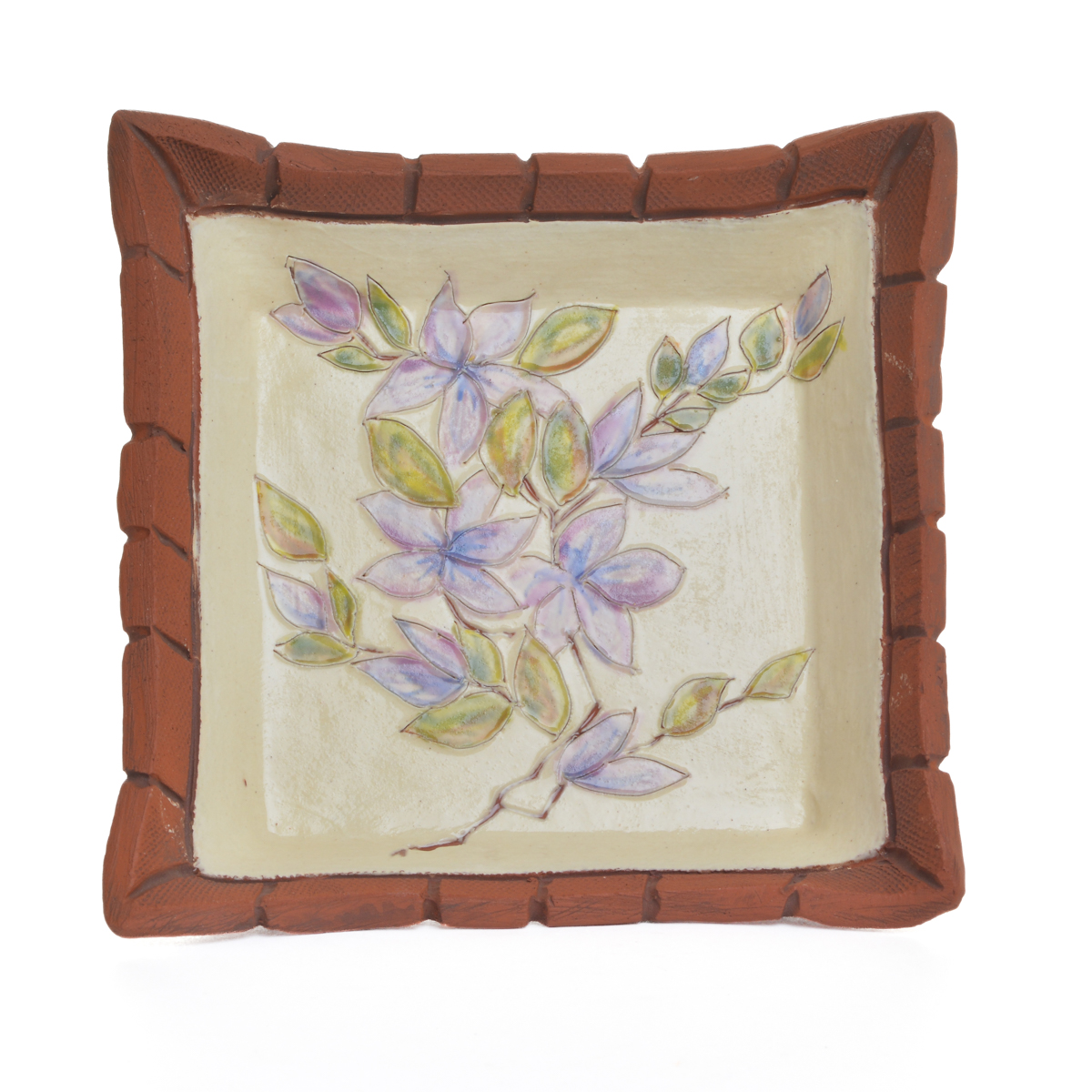 Small Handmade Square Ceramic Floral Dish - Image 5