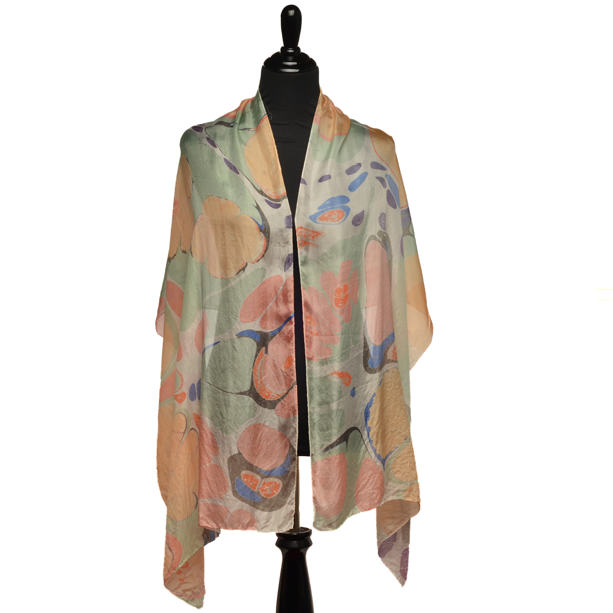 Marbled Silk Scarf - Bold Flowers - Image 2