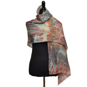 Hand-marbled silk scarf, especially designed using custom-mixed colors and patterns to set you apart! Wrap up in this beautiful celebration of fall colors.