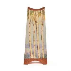 Sharla Kaufman 2026, earthenware, slip, underglaze, glaze; hand built 22” x 7 ½” x 7 ½”
